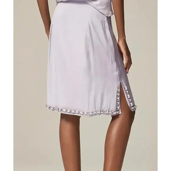 J.Crew Collection Knee Length Organza Slip Skirt Jewels Misty Grey US 8 NWT - Picture 3 of 13